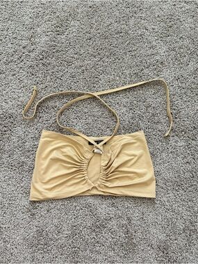 SHEIN Tan Halter Bandeau Crop Top with Front Keyhole
